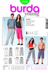 7230 SO EZ BURDA CROPPED OR NOT UNISEX PANTS PATTERN 6-20,34-48
